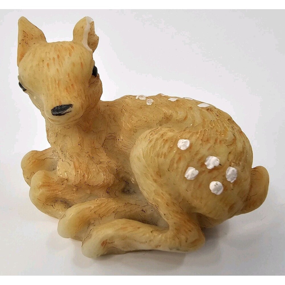 Vtg Fawn Laying Down Hand Painted Figurine 2", 1990's (Chipped Ear)